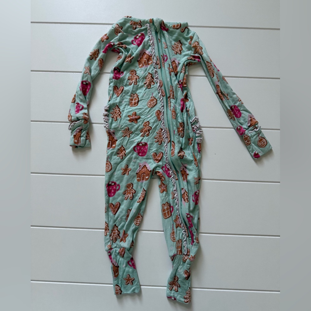 Ruffle Butts Mint Footie with Holiday Motifs